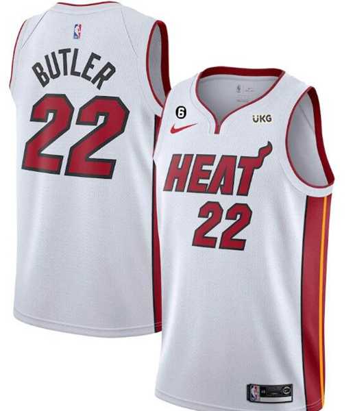 Men%27s Miami Heat #22 Jimmy Butler White With NO.6 Patch Stitched Jersey Dzhi